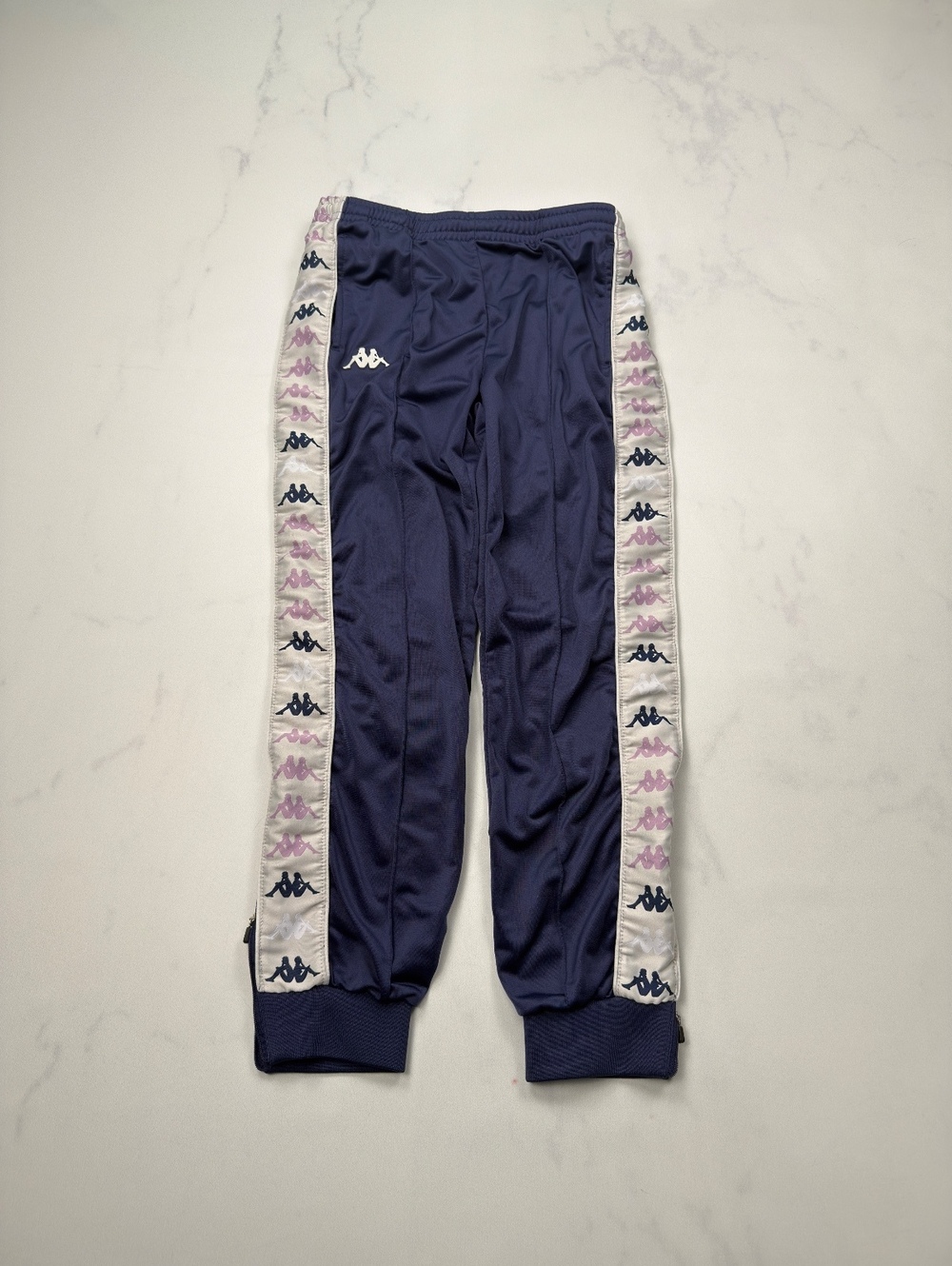 Kappa Track Pants Navy Retro Sporty Logo Tape - Girls 12